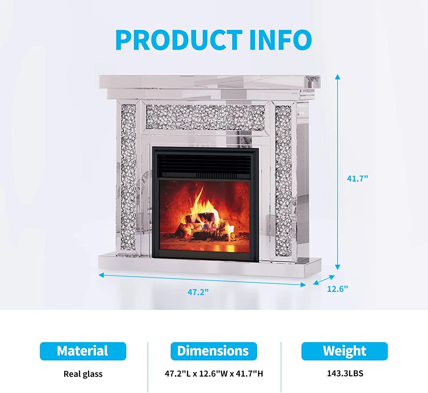 Mirrored Electronic Fireplace with Remote Controller