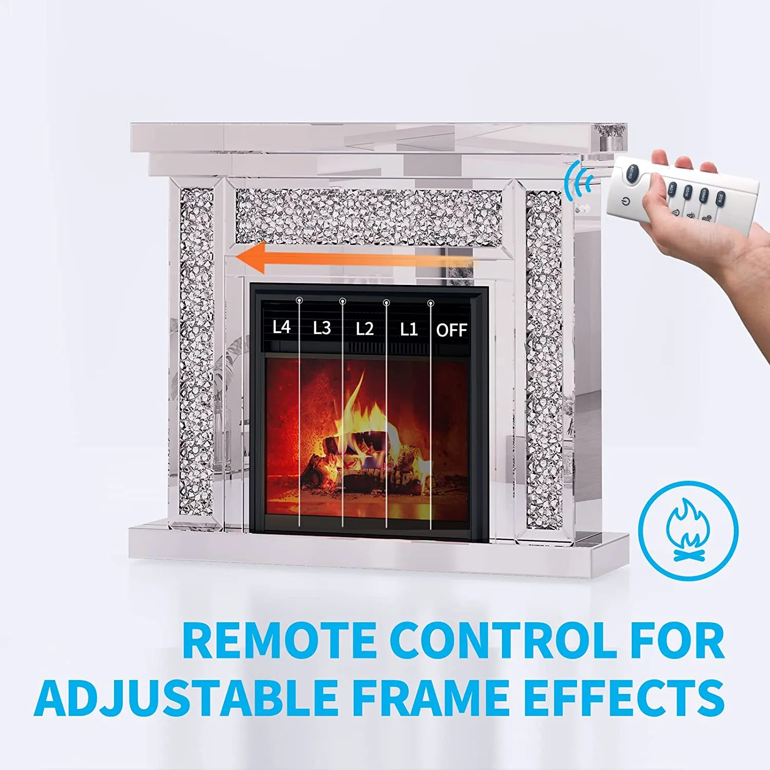 Mirrored Electronic Fireplace with Remote Controller