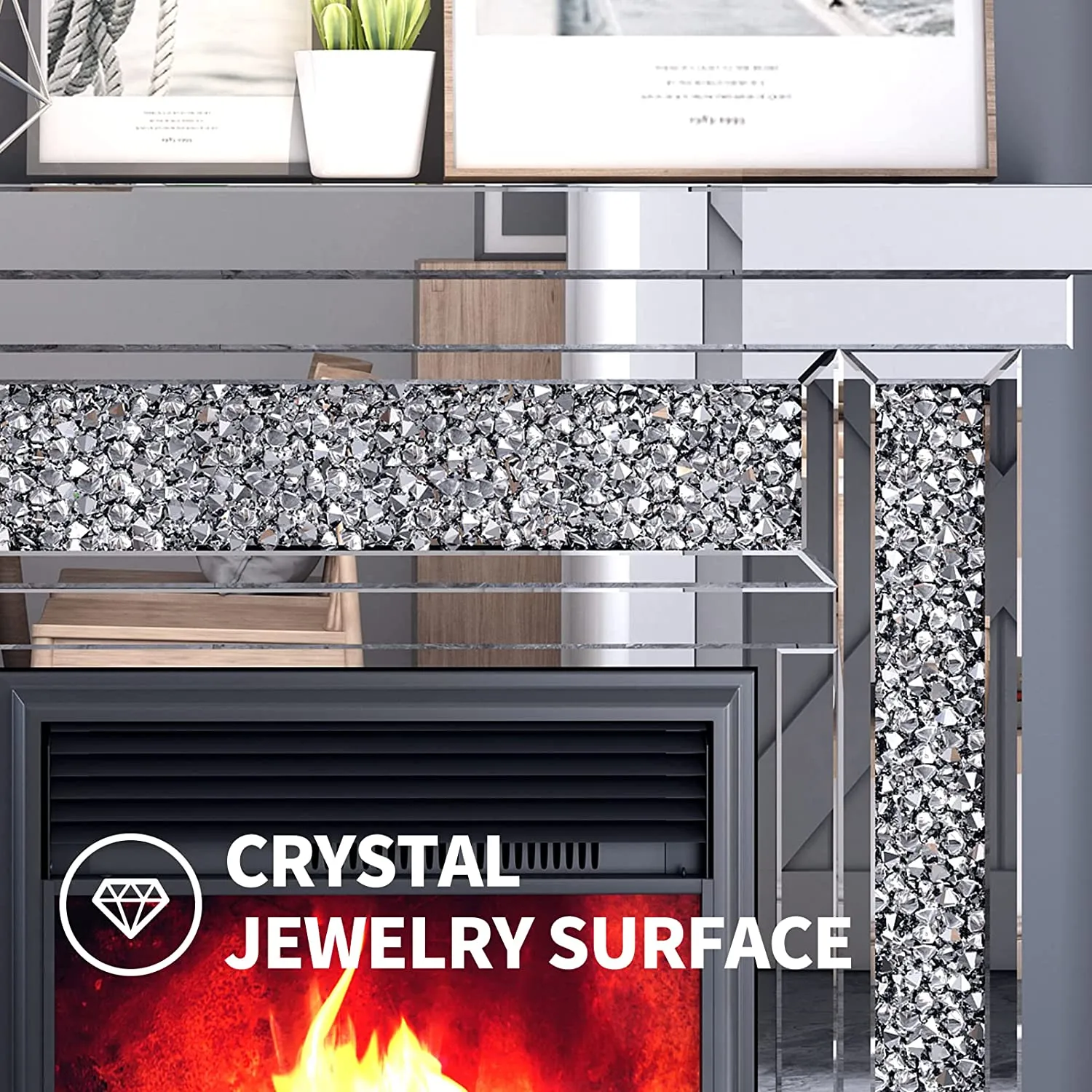 Mirrored Electronic Fireplace with Remote Controller