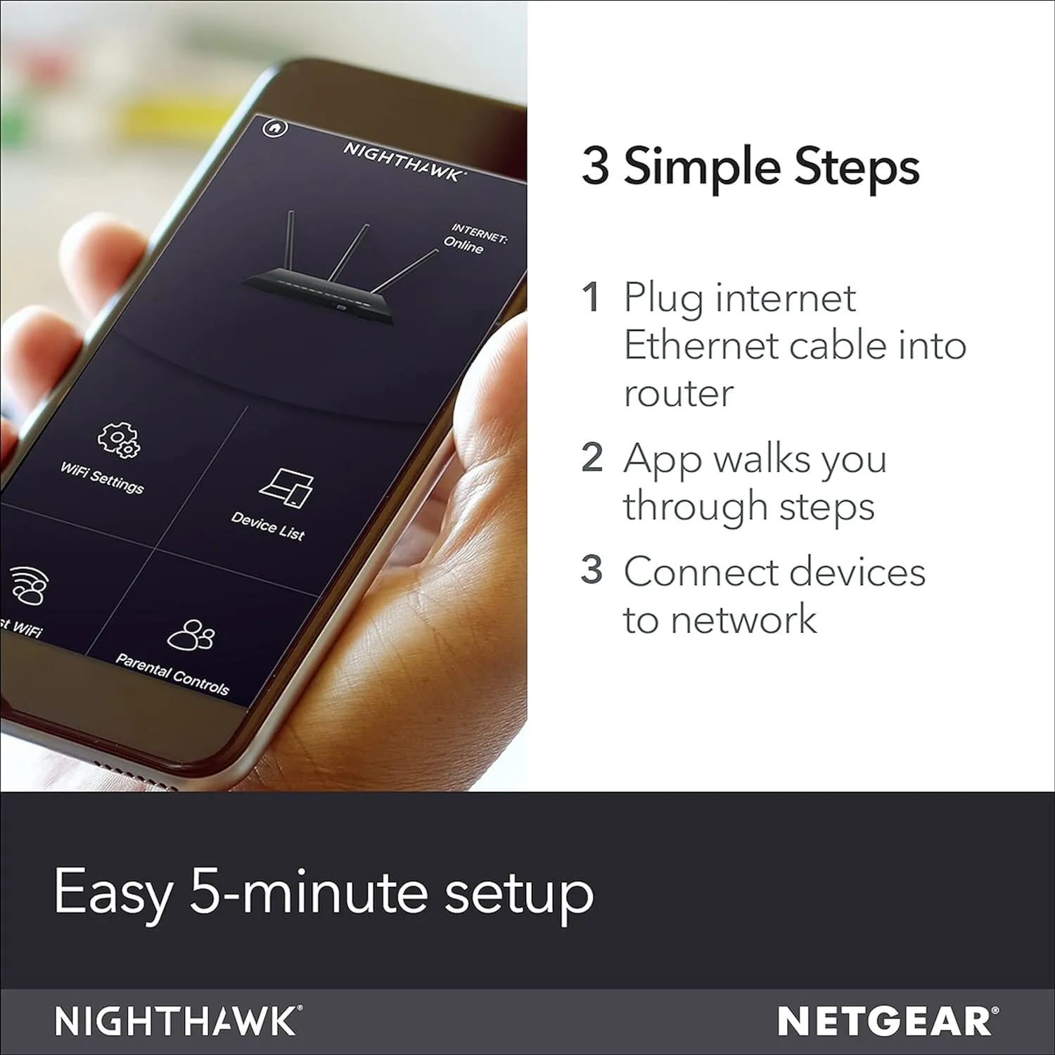 NETGEAR Nighthawk Smart Wi-Fi Router (R7000-100NAS) - AC1900 Wireless Speed (Up to 1900 Mbps) (Refurbished)