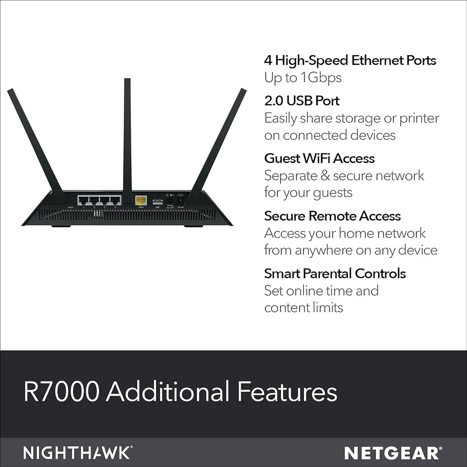NETGEAR Nighthawk Smart Wi-Fi Router (R7000-100NAS) - AC1900 Wireless Speed (Up to 1900 Mbps) (Refurbished)