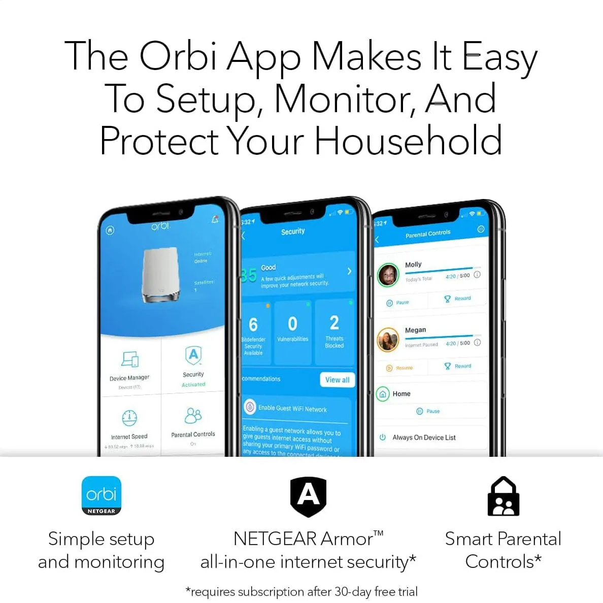 NETGEAR Orbi Whole Home Tri-band Mesh WiFi 6 System (RBK752) (Refurbished)