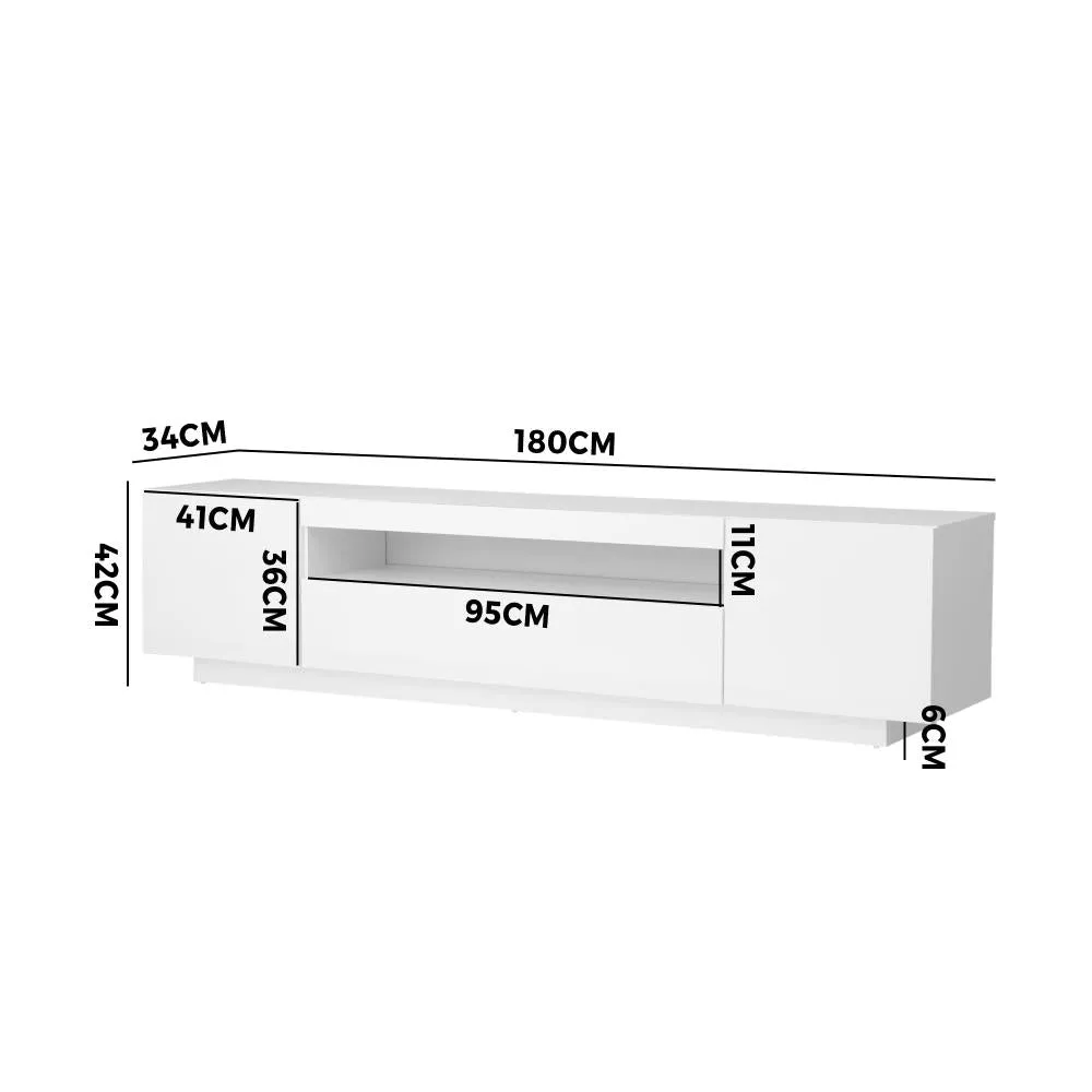 Oikiture TV Cabinet Entertainment Unit Stand Gloss RGB LED Furniture White 180CM