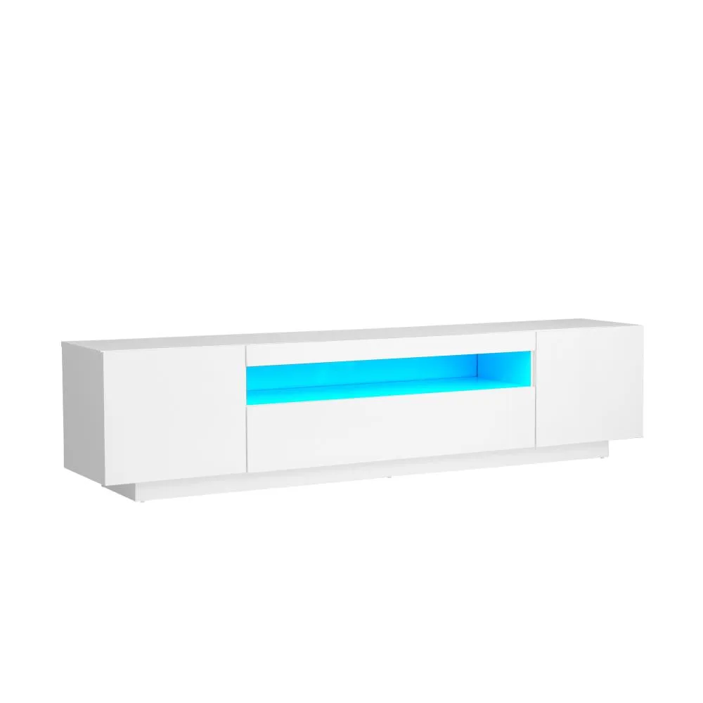 Oikiture TV Cabinet Entertainment Unit Stand Gloss RGB LED Furniture White 180CM
