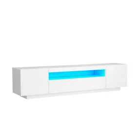 Oikiture TV Cabinet Entertainment Unit Stand Gloss RGB LED Furniture White 180CM