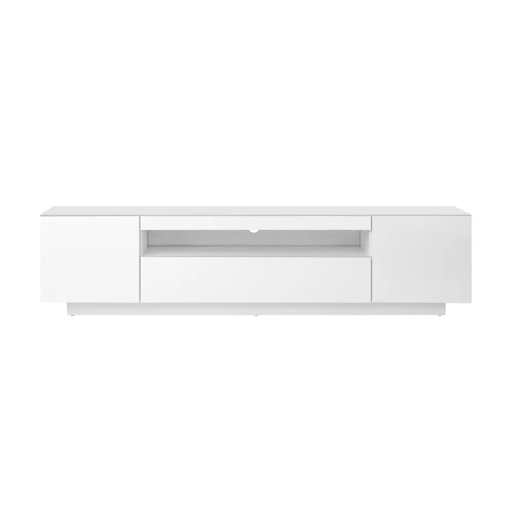 Oikiture TV Cabinet Entertainment Unit Stand Gloss RGB LED Furniture White 180CM