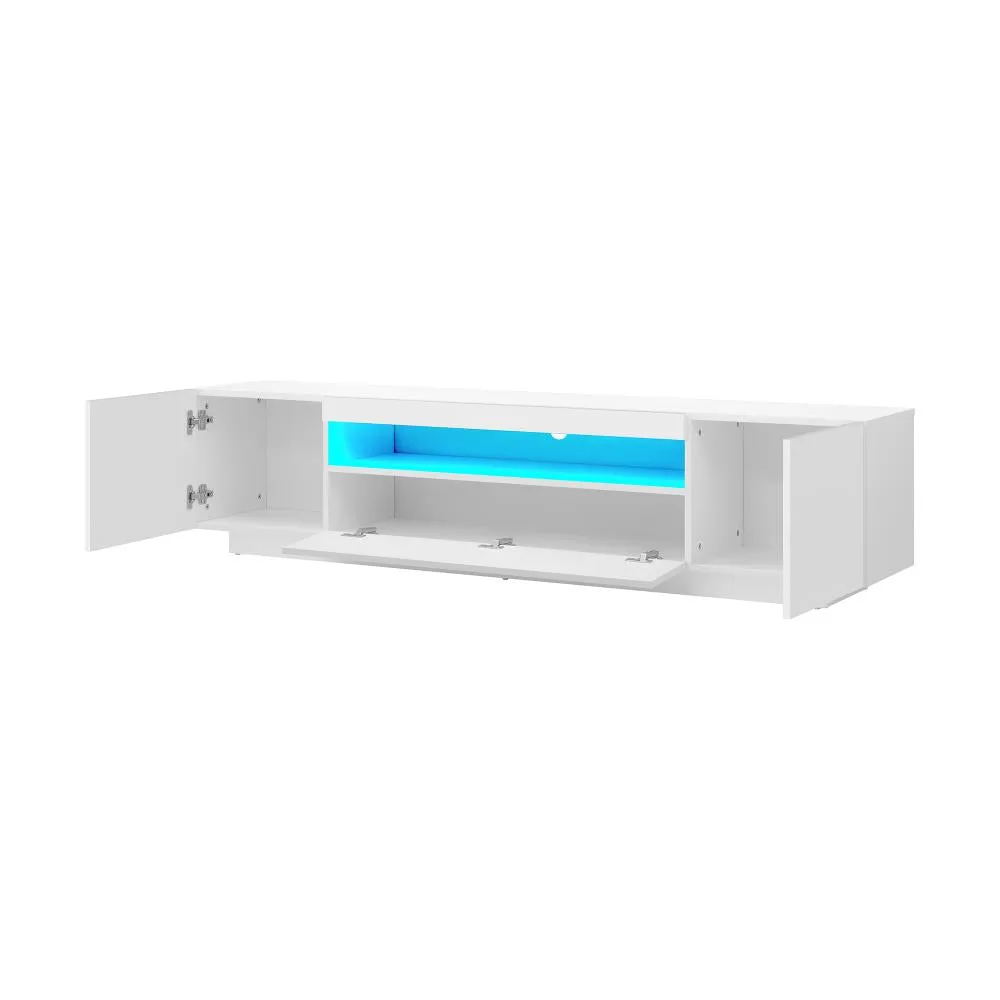 Oikiture TV Cabinet Entertainment Unit Stand Gloss RGB LED Furniture White 180CM