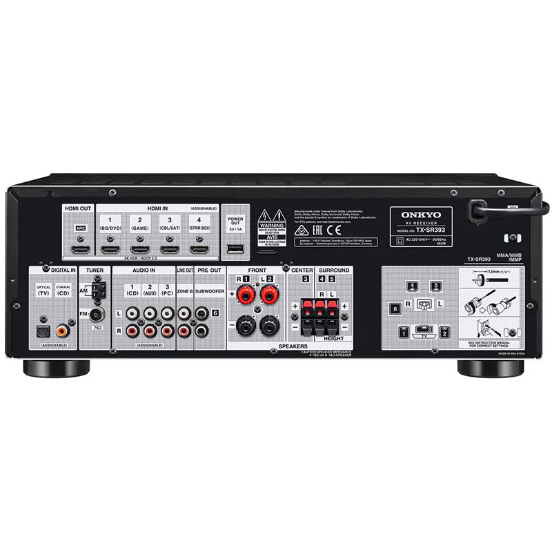 Onkyo TX-SR393 - 5.2 Channel Dolby Atmos Home Theatre Amplifier