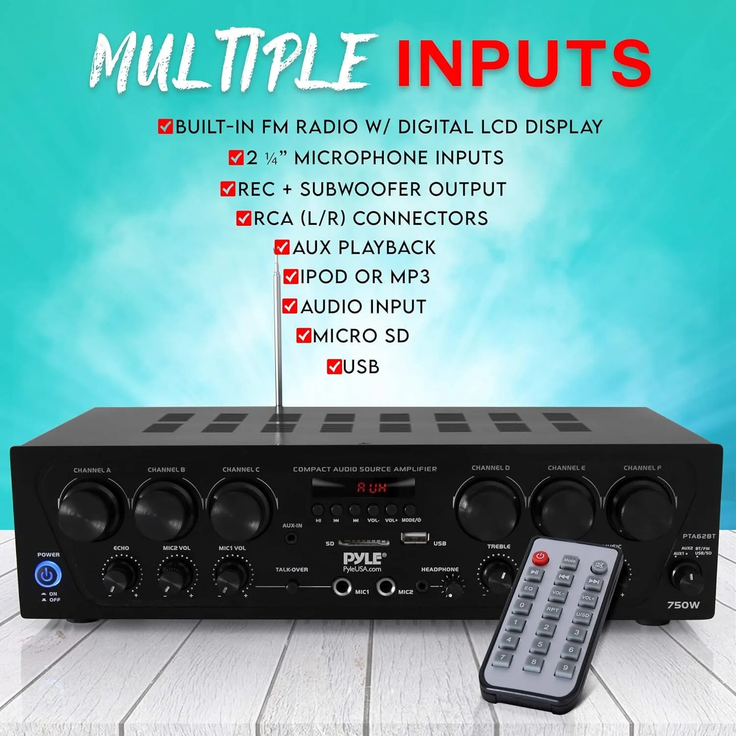 Pyle Wireless Bluetooth Home Audio Amplifier  (Refurbished)