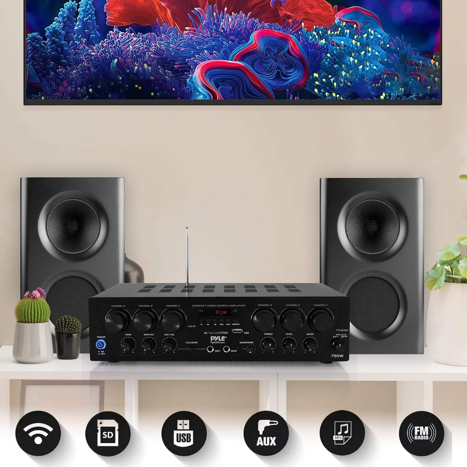 Pyle Wireless Bluetooth Home Audio Amplifier  (Refurbished)