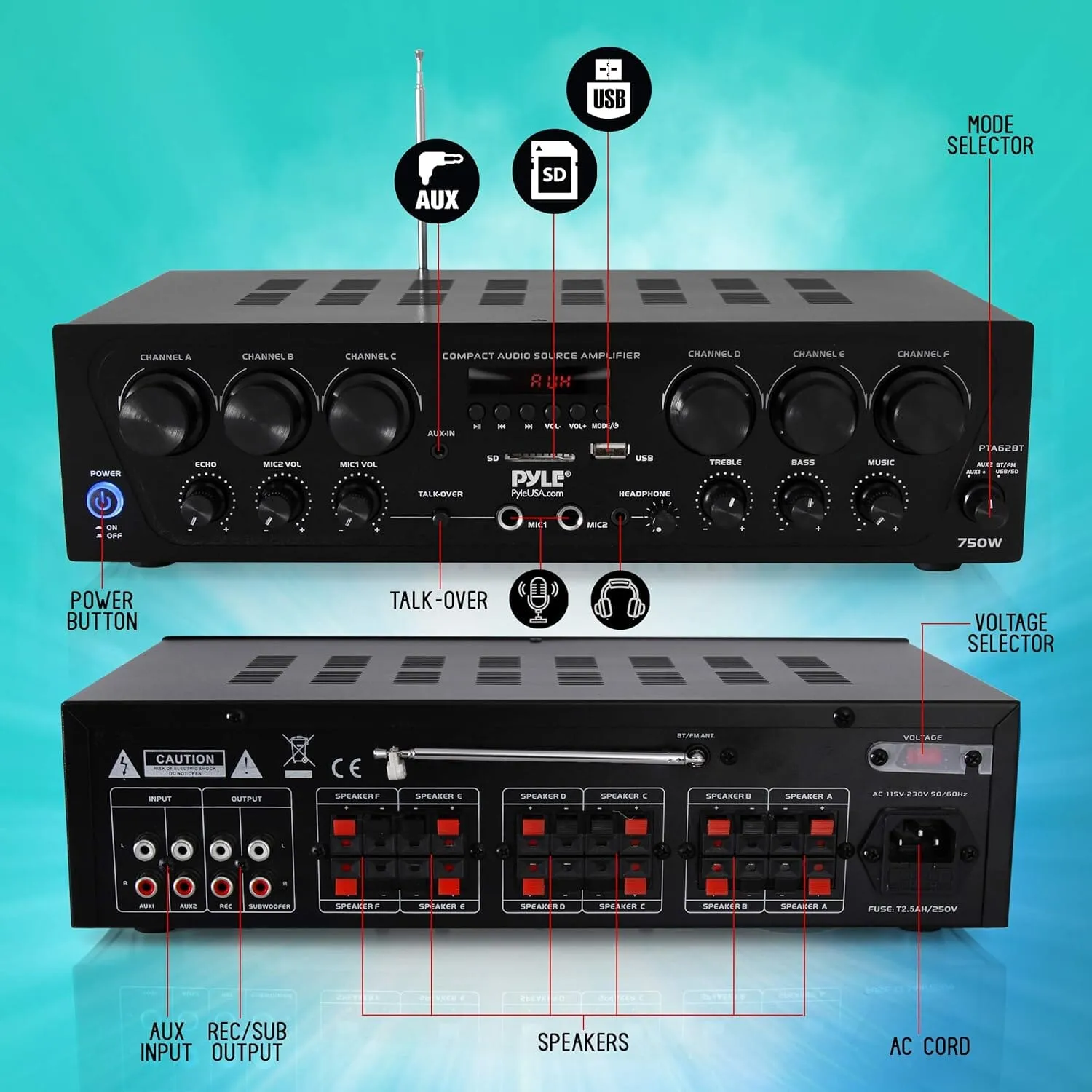 Pyle Wireless Bluetooth Home Audio Amplifier  (Refurbished)