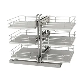 Rev-A-Shelf / 53PSPE3-18SC-GR / Steel 3-Tier Pullout Solid Bottom Organizer for Blind Corner Cabinets w/ Soft-Close
