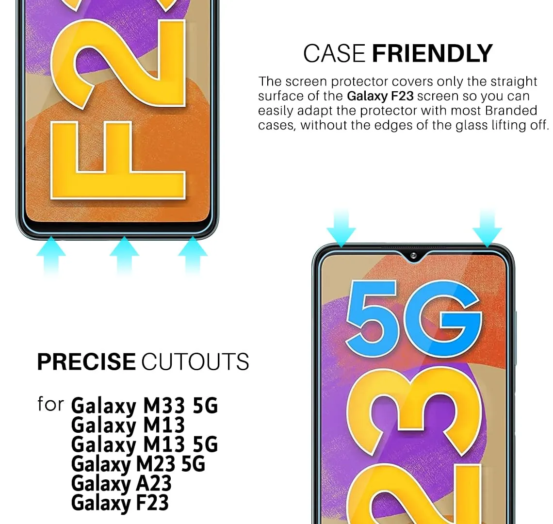 Samsung Galaxy M33, M13, M23, A23, and Galaxy F23 Tempered Screen Protector Guard GLaS HD - 2 Pack