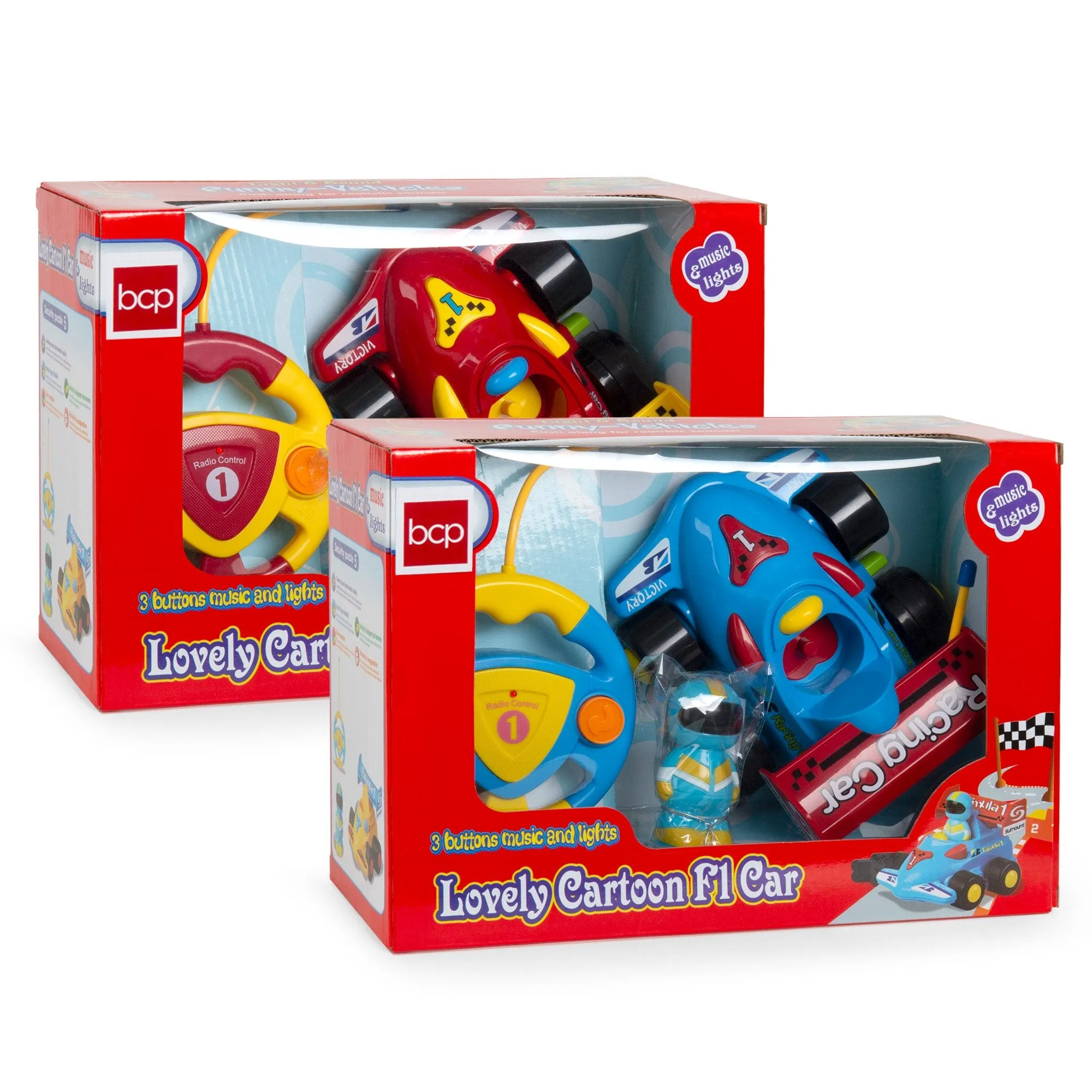 Set of 2 Kids RC Remote Control Racing Car Toys w/ Action Figures