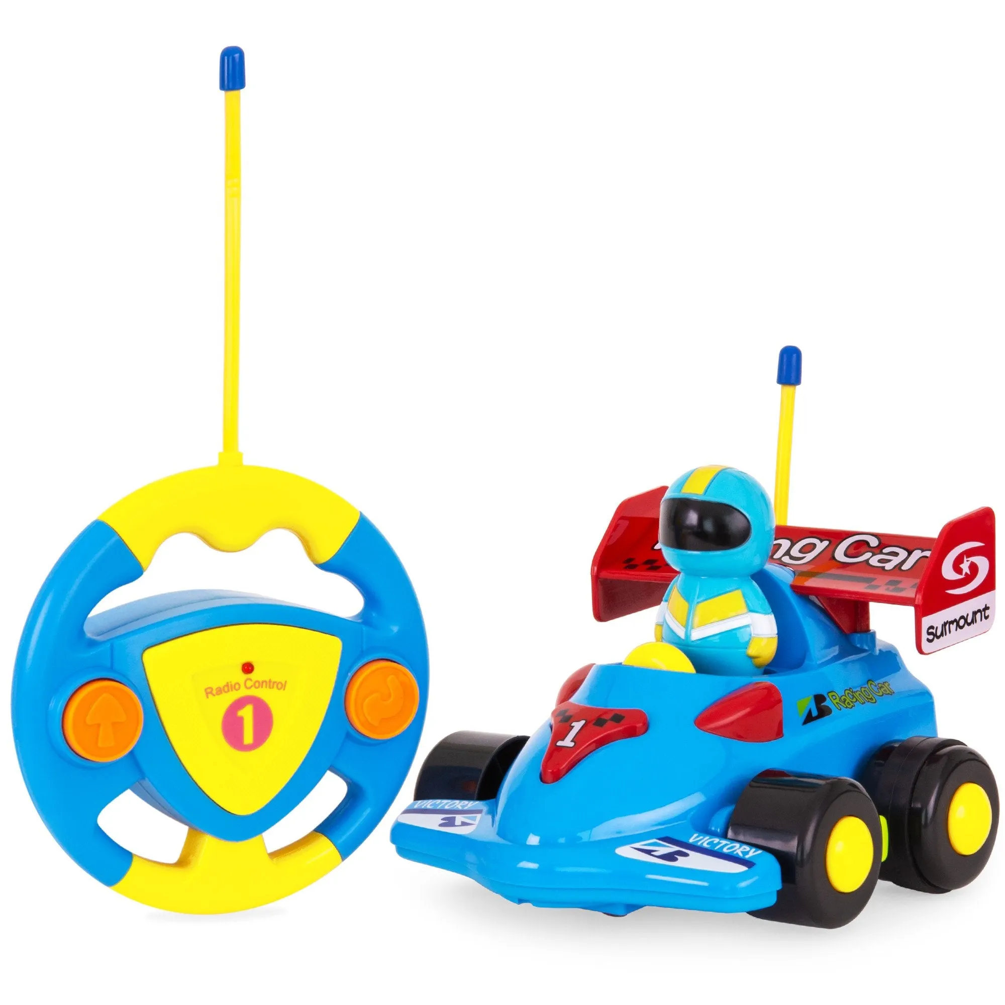 Set of 2 Kids RC Remote Control Racing Car Toys w/ Action Figures