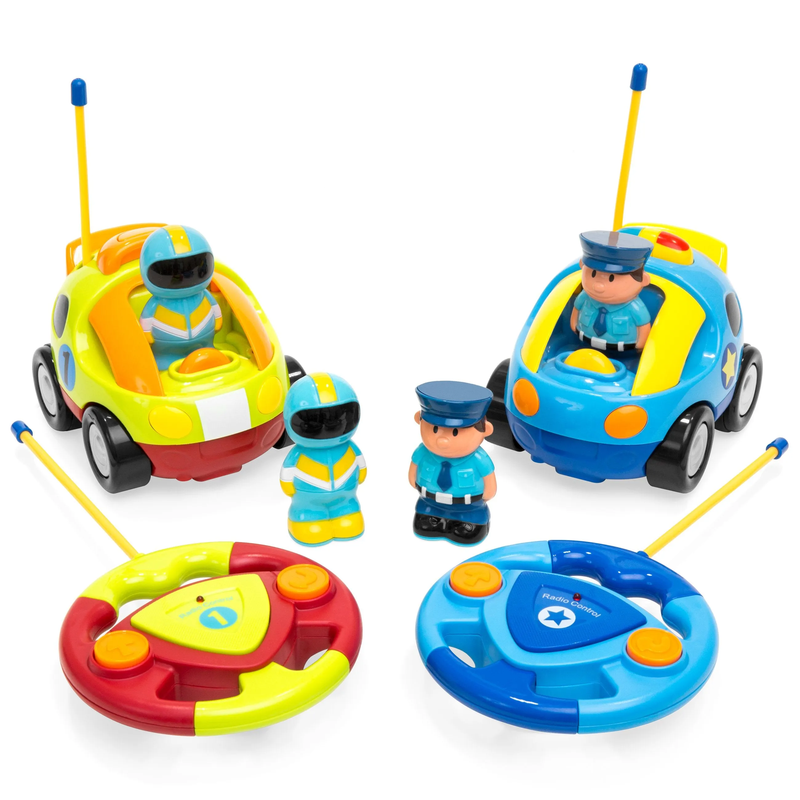 Set of 2 Kids RC Remote Control Racing Car Toys w/ Action Figures