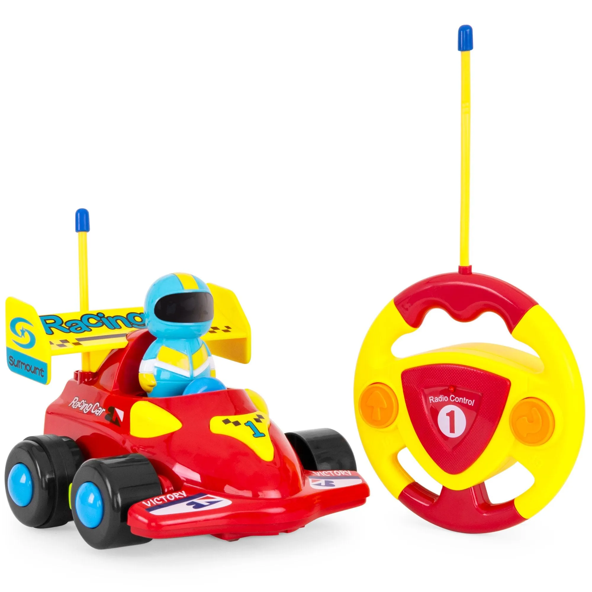 Set of 2 Kids RC Remote Control Racing Car Toys w/ Action Figures
