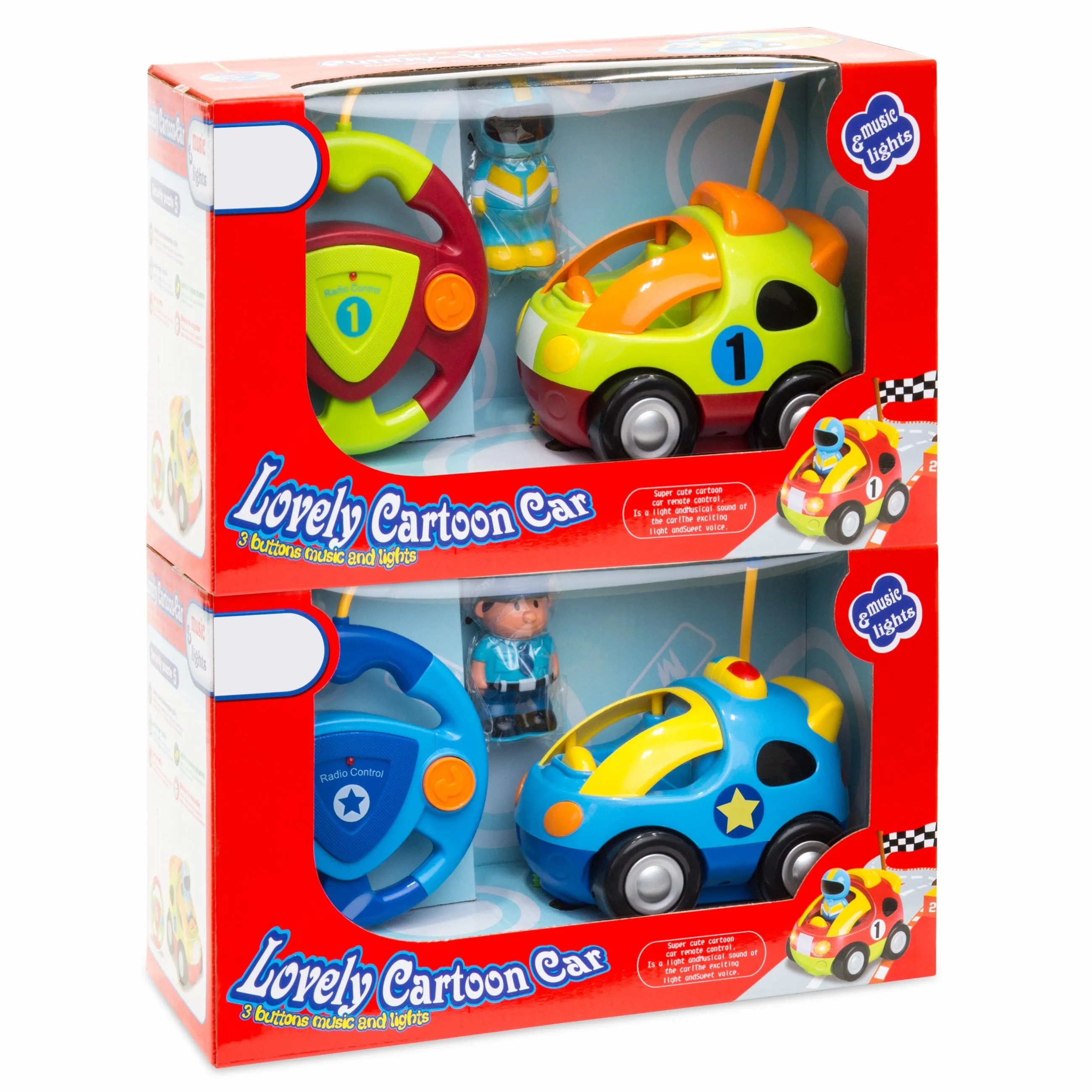 Set of 2 Kids RC Remote Control Racing Car Toys w/ Action Figures