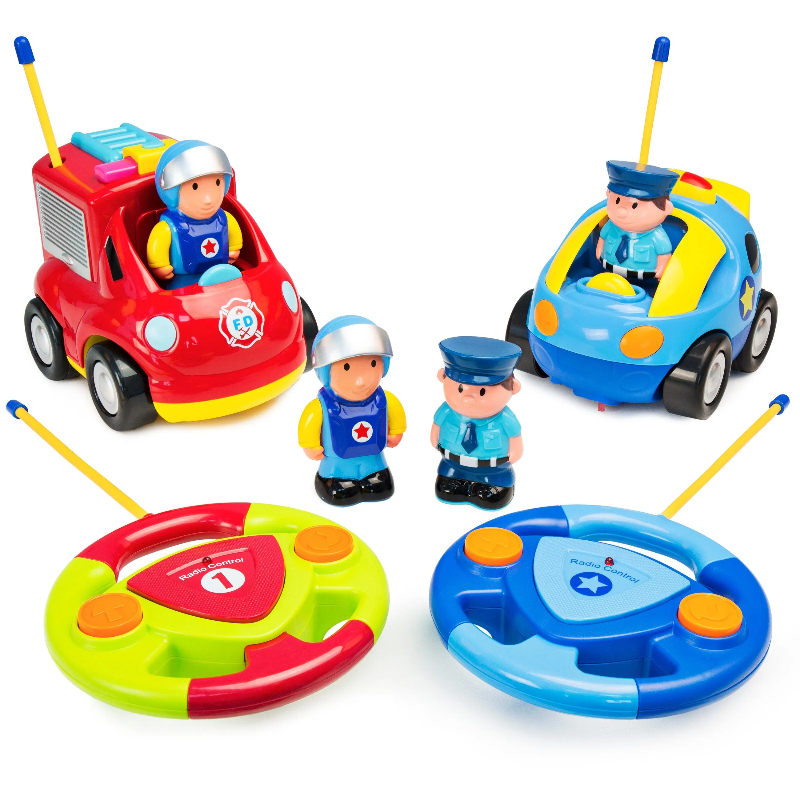 Set of 2 Kids RC Remote Control Racing Car Toys w/ Action Figures