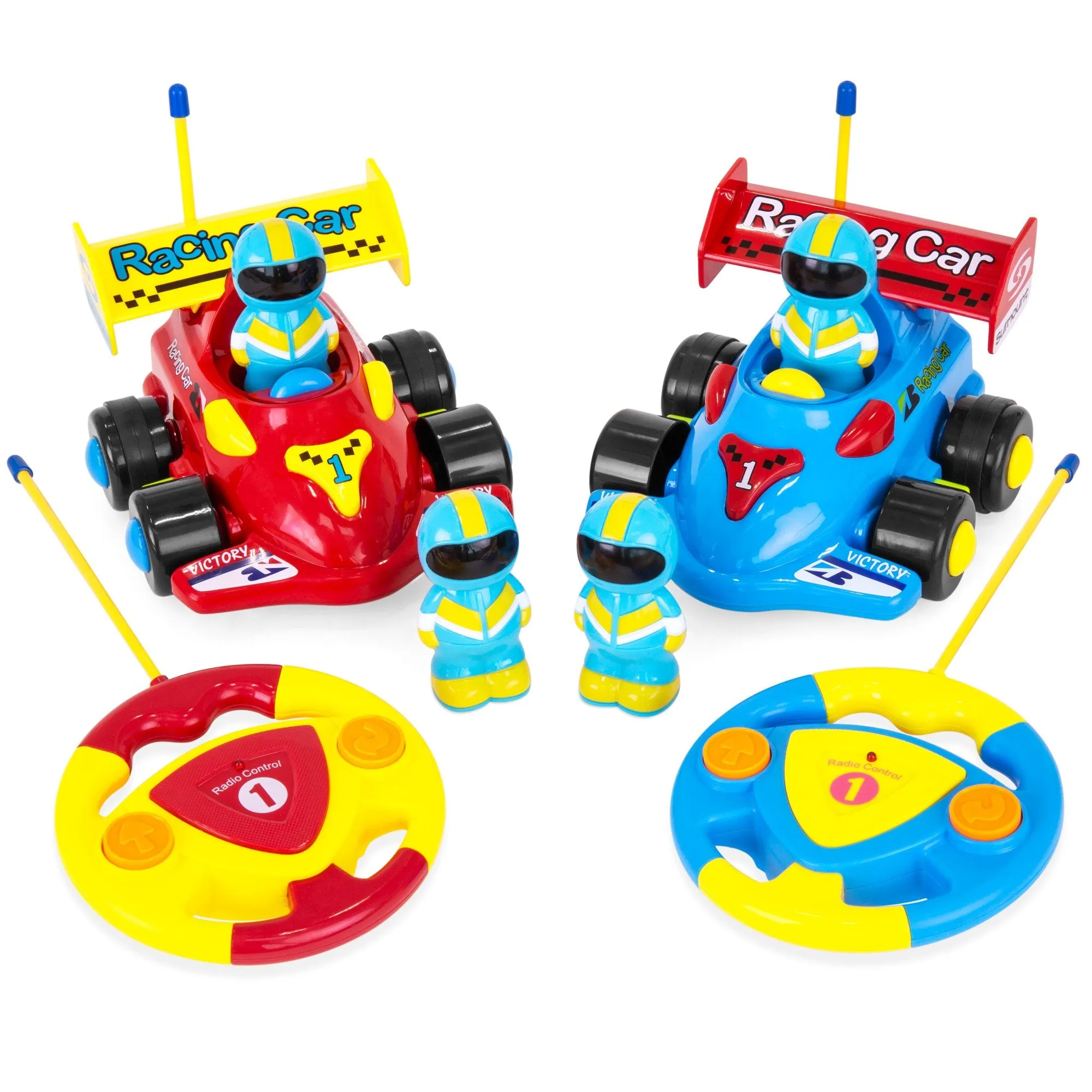Set of 2 Kids RC Remote Control Racing Car Toys w/ Action Figures