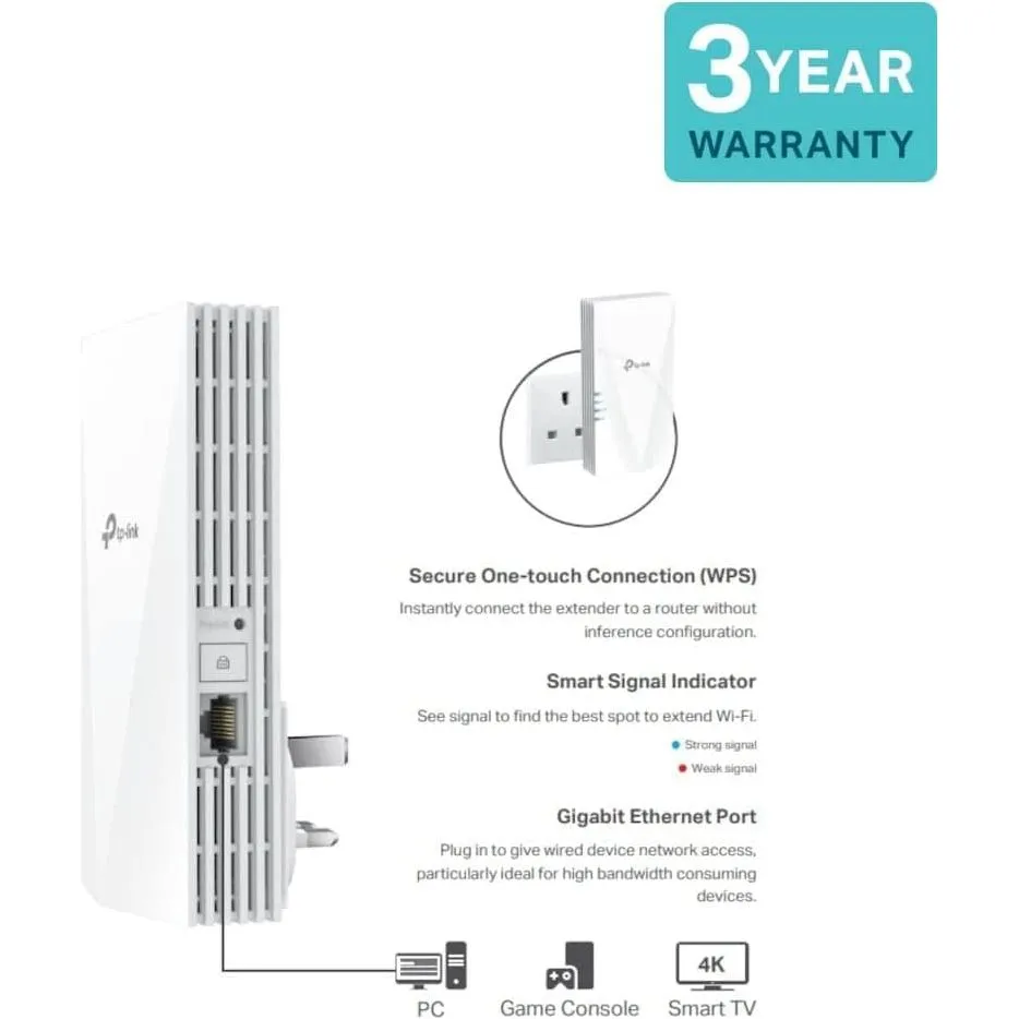 TP-Link Mesh WiFi 6 Booster, Ultraxtend WiFi Range Extender with 1 Gigabit Port, AX3000 Mbps Internet Booster, 5GHz, App Control Easy Setup, UK Plug (RE700X)