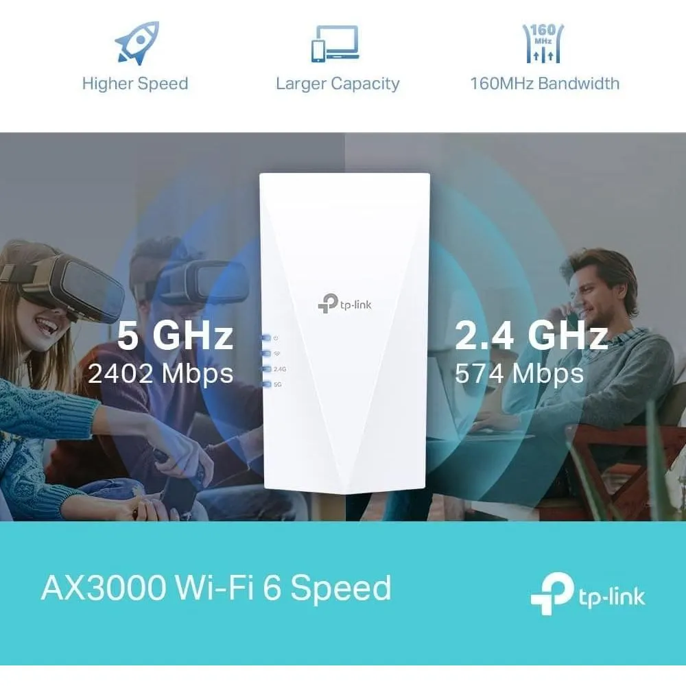 TP-Link Mesh WiFi 6 Booster, Ultraxtend WiFi Range Extender with 1 Gigabit Port, AX3000 Mbps Internet Booster, 5GHz, App Control Easy Setup, UK Plug (RE700X)