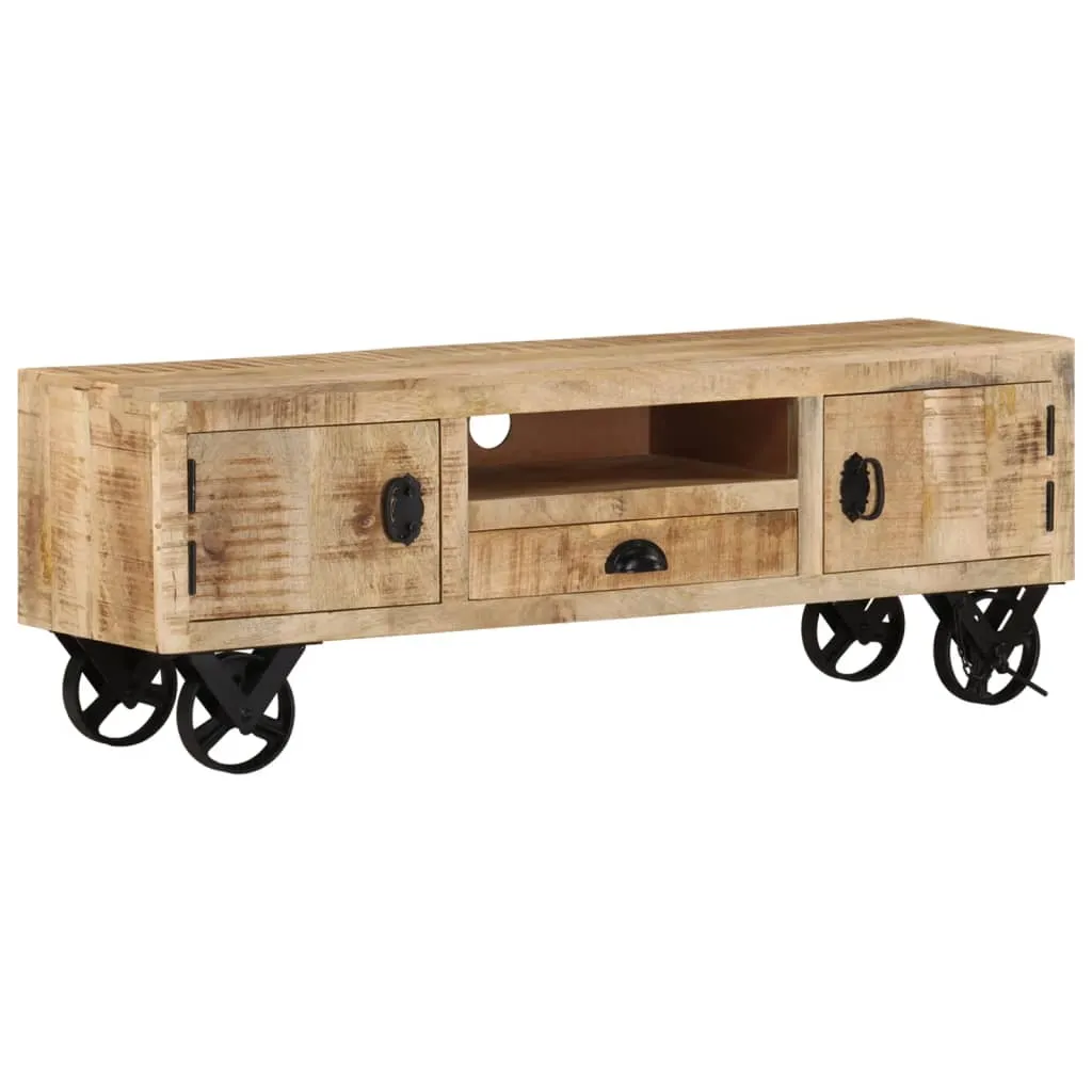 TV-Schrank mit Rädern 110x30x37 cm Raues Mangoholz