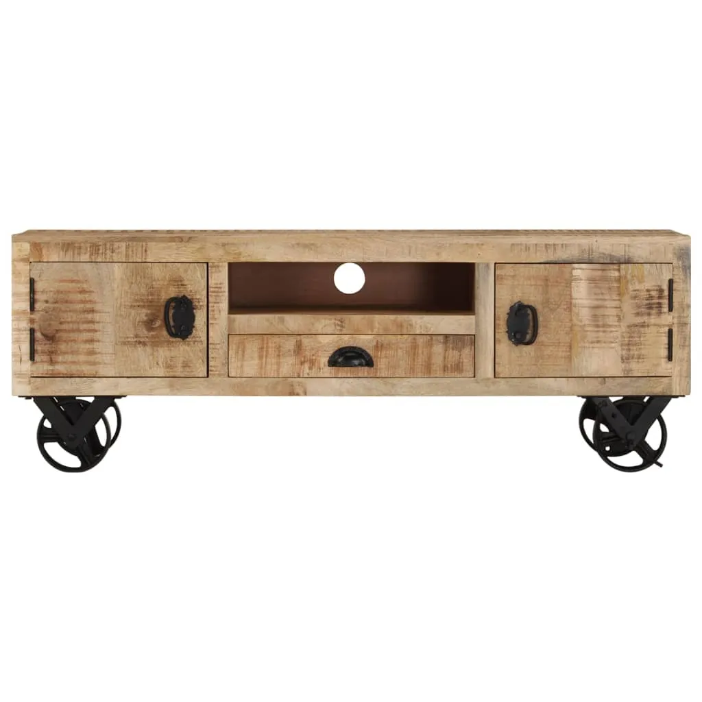 TV-Schrank mit Rädern 110x30x37 cm Raues Mangoholz