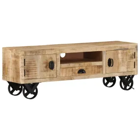 TV-Schrank mit Rädern 110x30x37 cm Raues Mangoholz