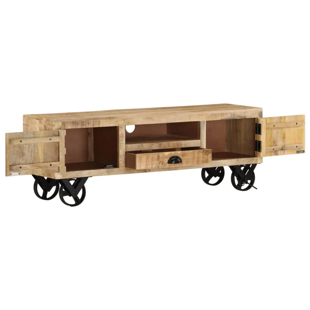 TV-Schrank mit Rädern 110x30x37 cm Raues Mangoholz