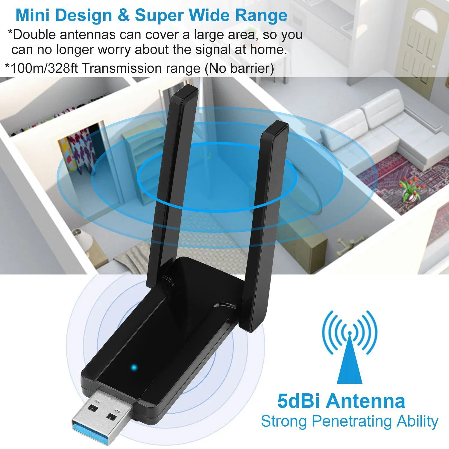 USB 3.0 WiFi Adapter AC1300 Mbps
