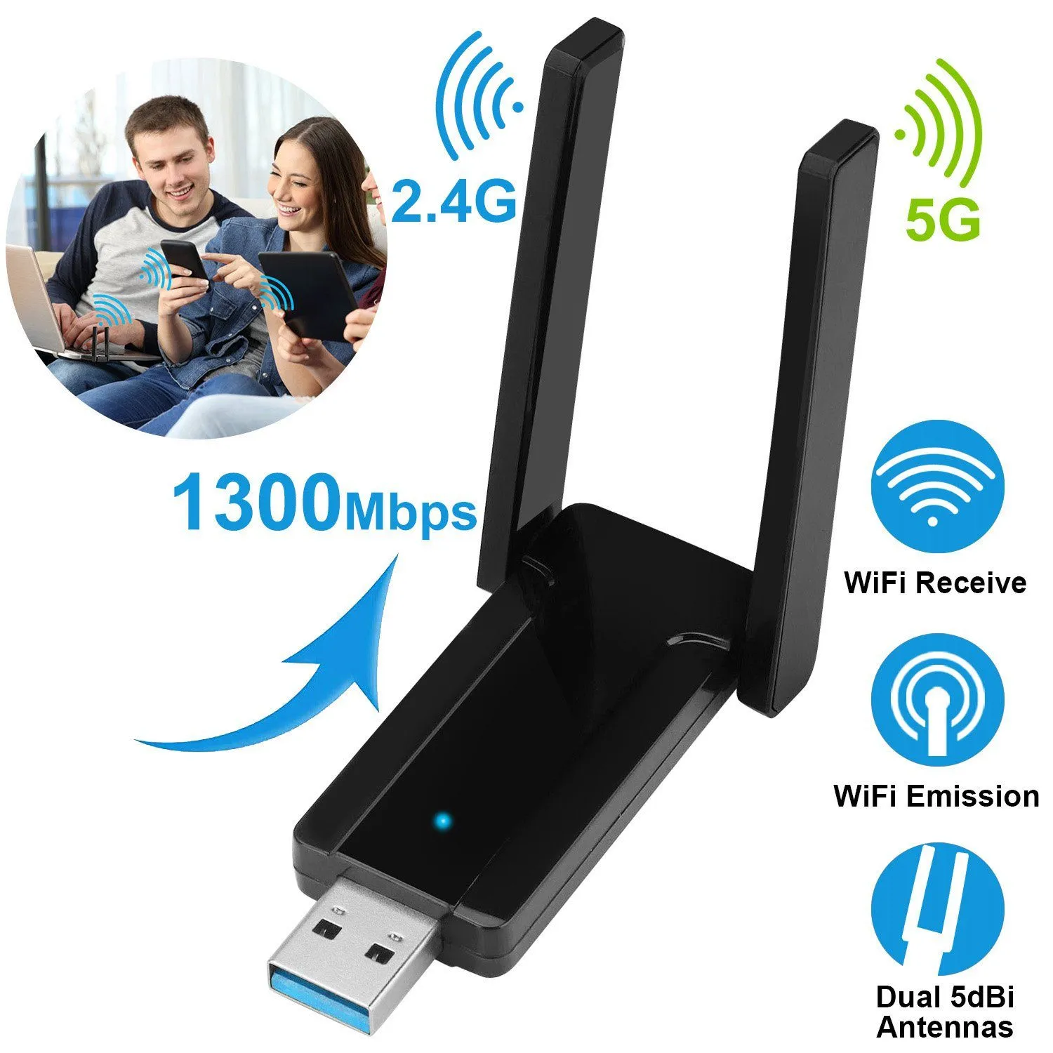 USB 3.0 WiFi Adapter AC1300 Mbps